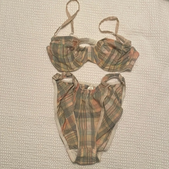 Victoria's Secret Other - Vintage Victoria’s Secret Gold Tag cotton plaid bra and panty set.  Size 36C & L
